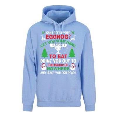 Can I Refill Your Eggnog Gift Family Christmas Vacation Quote Gift Unisex Surf Hoodie