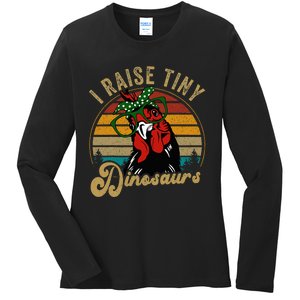 Chicken I Raise Tiny Dinosaurs Funny Mama Hen Farm Mom Ladies Long Sleeve Shirt