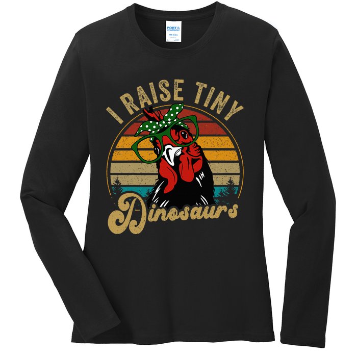 Chicken I Raise Tiny Dinosaurs Funny Mama Hen Farm Mom Ladies Long Sleeve Shirt