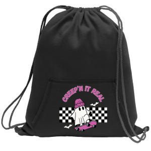 Creep It Real Skateboarding Ghost Halloween Fun Costume Sweatshirt Cinch Pack Bag