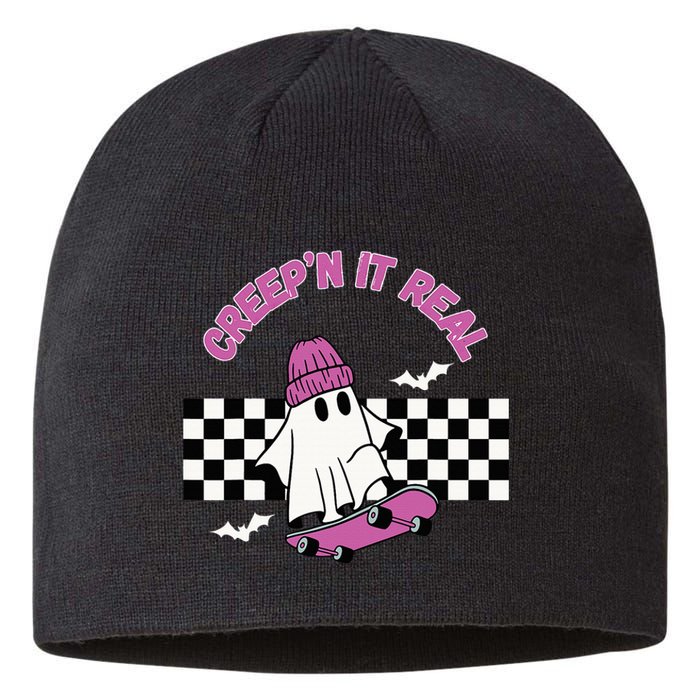 Creep It Real Skateboarding Ghost Halloween Fun Costume Sustainable Beanie