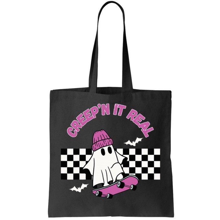 Creep It Real Skateboarding Ghost Halloween Fun Costume Tote Bag