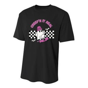 Creep It Real Skateboarding Ghost Halloween Fun Costume Youth Performance Sprint T-Shirt