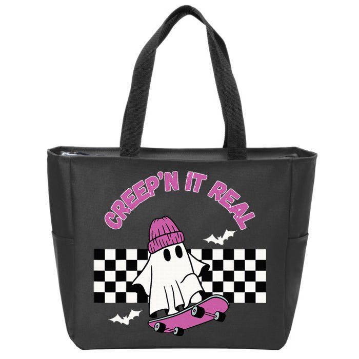 Creep It Real Skateboarding Ghost Halloween Fun Costume Zip Tote Bag