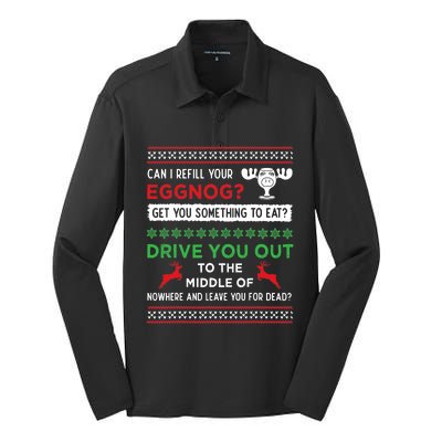 Can I Refill Your Eggnog Funny Christmas Vacation Quote Silk Touch Performance Long Sleeve Polo