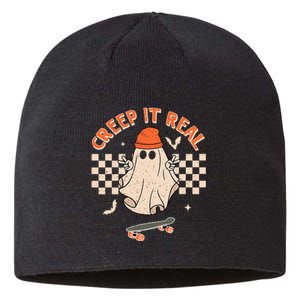 Creep It Real Skateboarding Ghost Retro Halloween Costume Sustainable Beanie