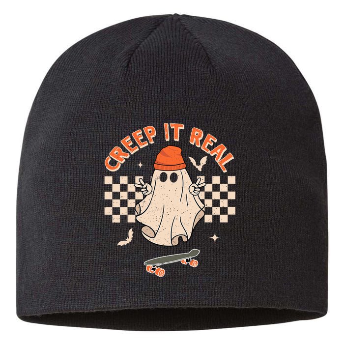 Creep It Real Skateboarding Ghost Retro Halloween Costume Sustainable Beanie