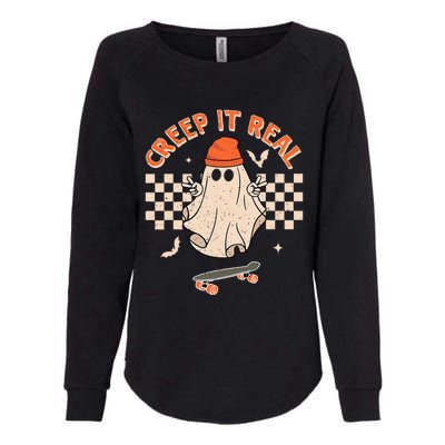 Creep It Real Skateboarding Ghost Retro Halloween Costume Womens California Wash Sweatshirt