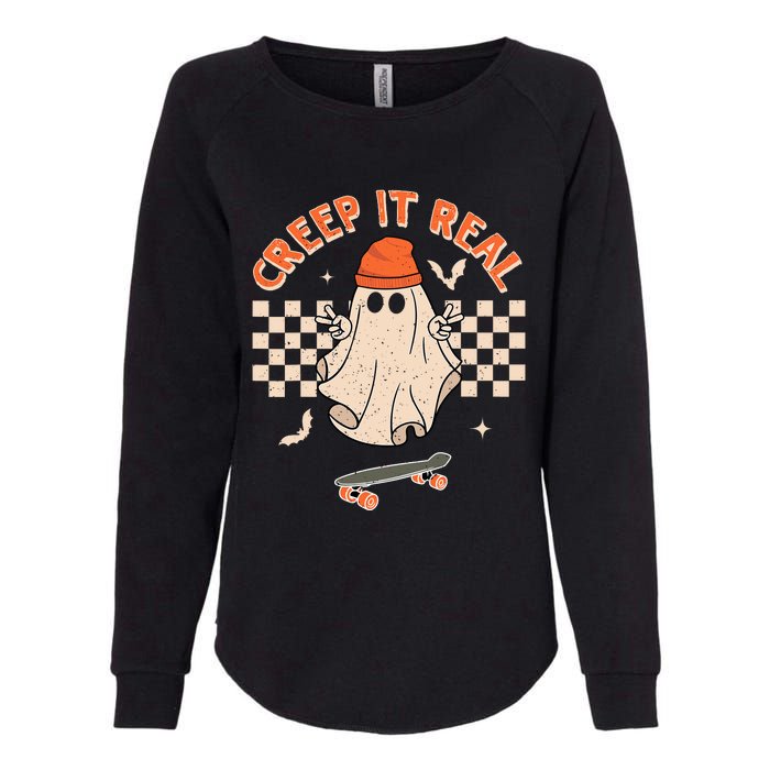 Creep It Real Skateboarding Ghost Retro Halloween Costume Womens California Wash Sweatshirt