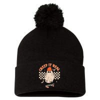 Creep It Real Skateboarding Ghost Retro Halloween Costume Pom Pom 12in Knit Beanie