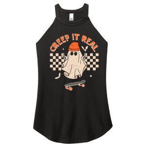 Creep It Real Skateboarding Ghost Retro Halloween Costume Women's Perfect Tri Rocker Tank