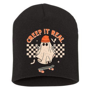 Creep It Real Skateboarding Ghost Retro Halloween Costume Short Acrylic Beanie