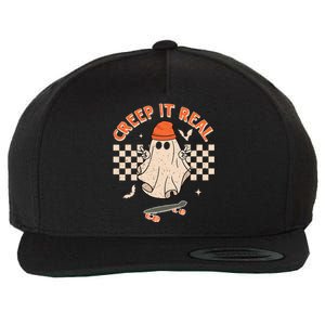 Creep It Real Skateboarding Ghost Retro Halloween Costume Wool Snapback Cap