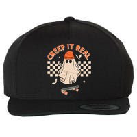 Creep It Real Skateboarding Ghost Retro Halloween Costume Wool Snapback Cap