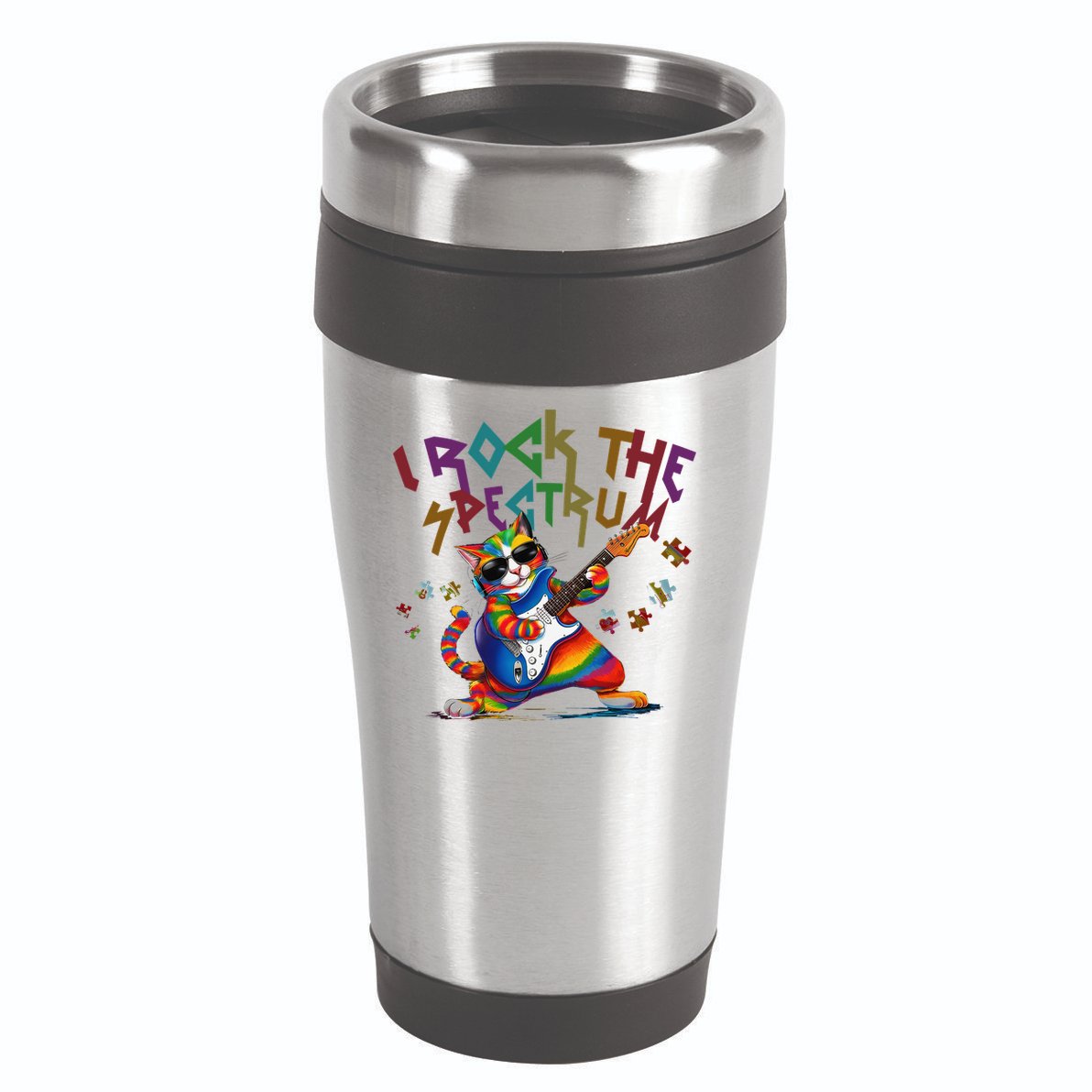 Cute I ROCK THE SPECTRUM Autism Awareness Support Love 16oz Travel Tumbler