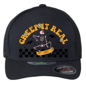 Creep It Real Skateboarding Ghost Retro Halloween Costume Cool Gift Flexfit Unipanel Trucker Cap