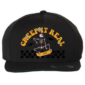 Creep It Real Skateboarding Ghost Retro Halloween Costume Cool Gift Wool Snapback Cap