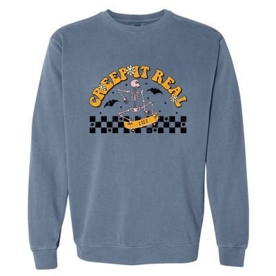 Creep It Real Skateboarding Ghost Retro Halloween Costume Cool Gift Garment-Dyed Sweatshirt