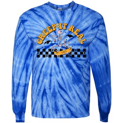 Creep It Real Skateboarding Ghost Retro Halloween Costume Cool Gift Tie-Dye Long Sleeve Shirt