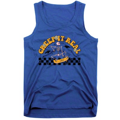 Creep It Real Skateboarding Ghost Retro Halloween Costume Cool Gift Tank Top