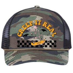 Creep It Real Skateboarding Ghost Retro Halloween Costume Cool Gift Retro Rope Trucker Hat Cap