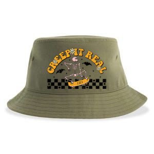 Creep It Real Skateboarding Ghost Retro Halloween Costume Cool Gift Sustainable Bucket Hat