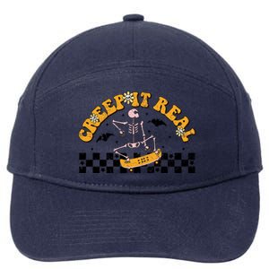 Creep It Real Skateboarding Ghost Retro Halloween Costume Cool Gift 7-Panel Snapback Hat