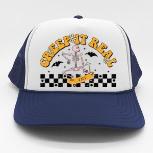 Creep It Real Skateboarding Ghost Retro Halloween Costume Cool Gift Trucker Hat