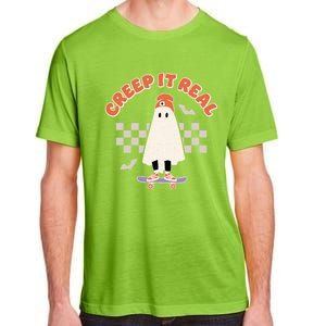 Creep It Real Ghost Skateboard Halloween Bat Checkered Sk8r Great Gift Adult ChromaSoft Performance T-Shirt