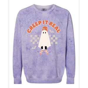 Creep It Real Ghost Skateboard Halloween Bat Checkered Sk8r Great Gift Colorblast Crewneck Sweatshirt