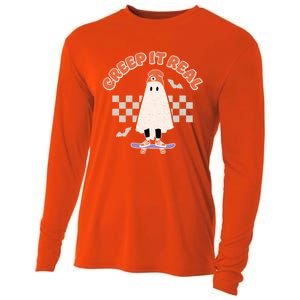 Creep It Real Ghost Skateboard Halloween Bat Checkered Sk8r Great Gift Cooling Performance Long Sleeve Crew