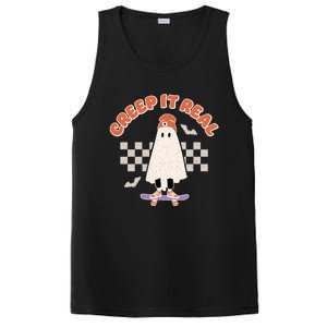 Creep It Real Ghost Skateboard Halloween Bat Checkered Sk8r Great Gift PosiCharge Competitor Tank