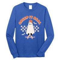 Creep It Real Ghost Skateboard Halloween Bat Checkered Sk8r Great Gift Long Sleeve Shirt