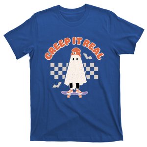 Creep It Real Ghost Skateboard Halloween Bat Checkered Sk8r Great Gift T-Shirt