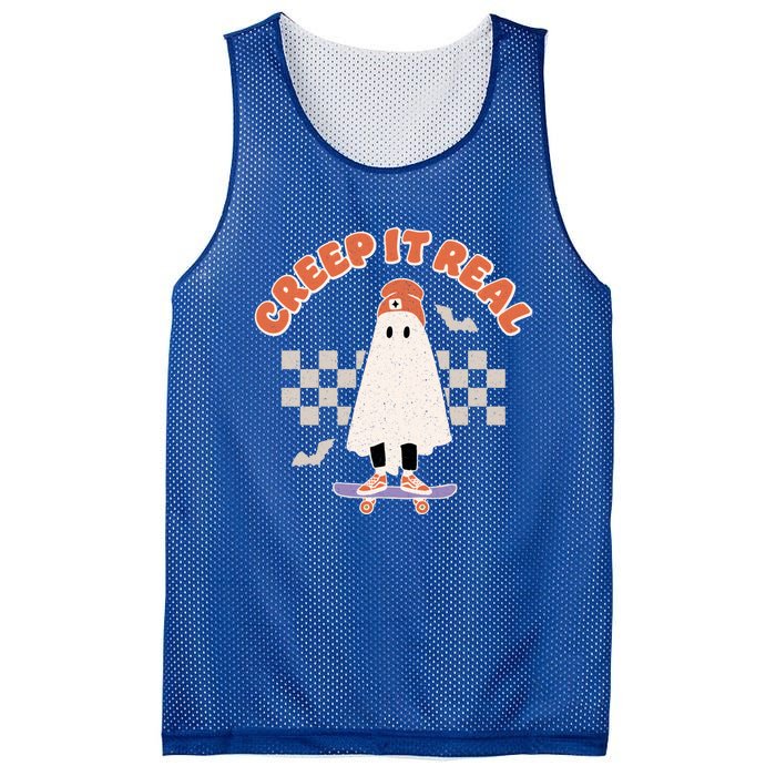 Creep It Real Ghost Skateboard Halloween Bat Checkered Sk8r Great Gift Mesh Reversible Basketball Jersey Tank