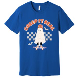 Creep It Real Ghost Skateboard Halloween Bat Checkered Sk8r Great Gift Premium T-Shirt