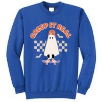 Creep It Real Ghost Skateboard Halloween Bat Checkered Sk8r Great Gift Tall Sweatshirt