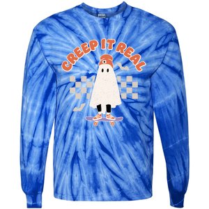 Creep It Real Ghost Skateboard Halloween Bat Checkered Sk8r Great Gift Tie-Dye Long Sleeve Shirt