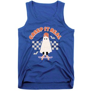 Creep It Real Ghost Skateboard Halloween Bat Checkered Sk8r Great Gift Tank Top