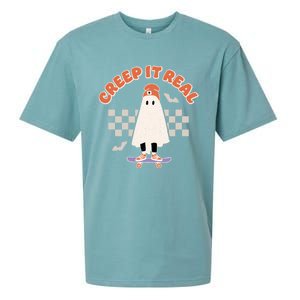 Creep It Real Ghost Skateboard Halloween Bat Checkered Sk8r Great Gift Sueded Cloud Jersey T-Shirt