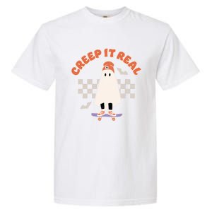 Creep It Real Ghost Skateboard Halloween Bat Checkered Sk8r Great Gift Garment-Dyed Heavyweight T-Shirt