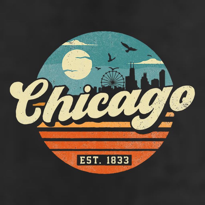 Chicago Illinois Retro Skyline Night Il Souvenirs 7 Panel Mesh Trucker Snapback Hat