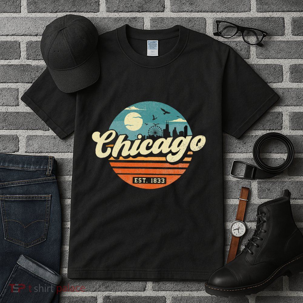 Chicago Illinois Retro Skyline Night Il Souvenirs Tall T-Shirt
