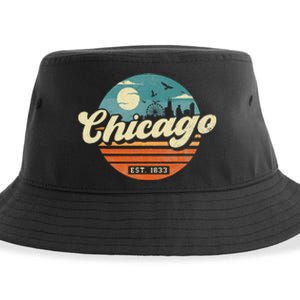 Chicago Illinois Retro Skyline Night Il Souvenirs Sustainable Bucket Hat