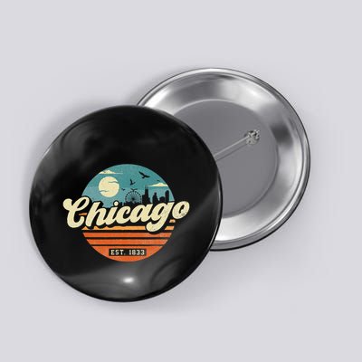 Chicago Illinois Retro Skyline Night Il Souvenirs Button
