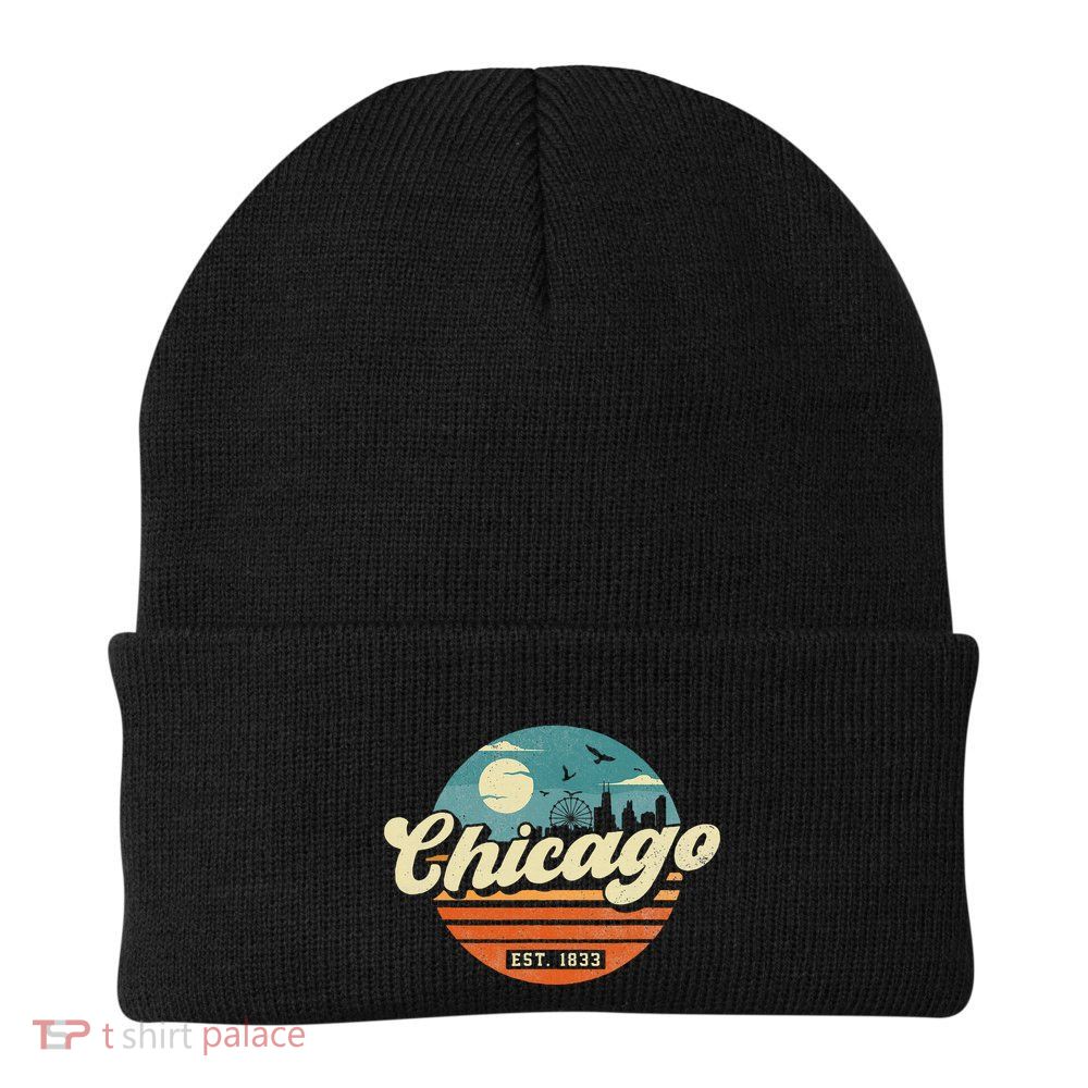 Chicago Illinois Retro Skyline Night Il Souvenirs Beanie