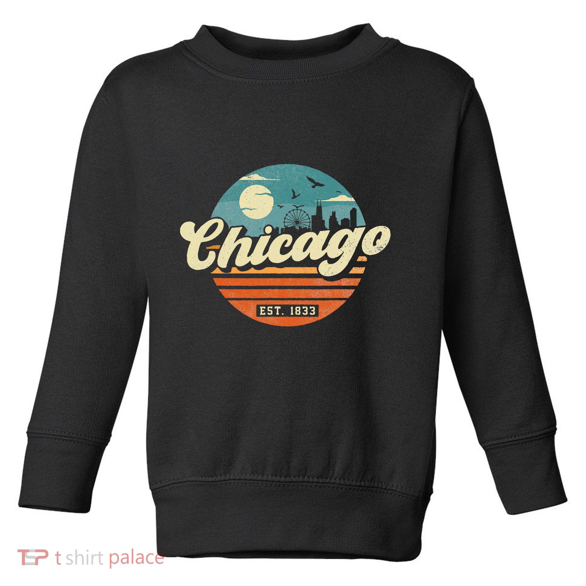 Chicago Illinois Retro Skyline Night Il Souvenirs Toddler Sweatshirt