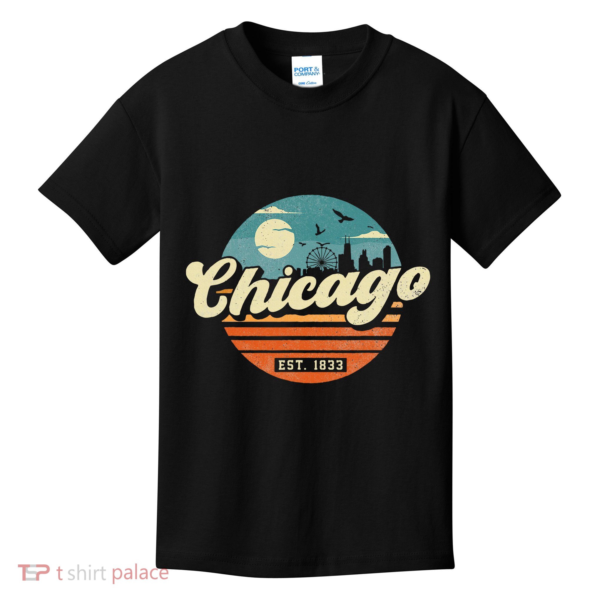 Chicago Illinois Retro Skyline Night Il Souvenirs Kids T-Shirt