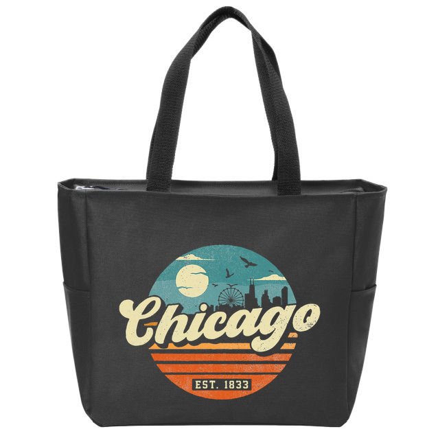 Chicago Illinois Retro Skyline Night Il Souvenirs Zip Tote Bag