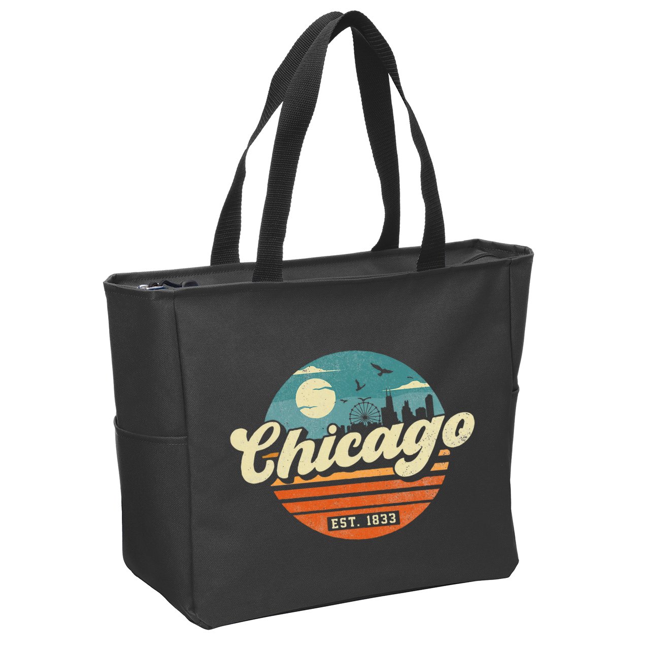 Chicago Illinois Retro Skyline Night Il Souvenirs Zip Tote Bag